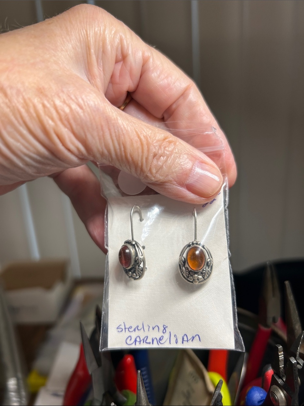 Sterling Silver Carnelian Drop Earrings - Orange Gemstone